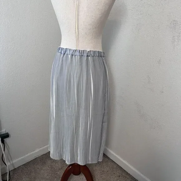 NWT Adiva Pleated Midi Skirt Womens Mediuim Elastic Waist Silver Blue - Picture 3 of 8